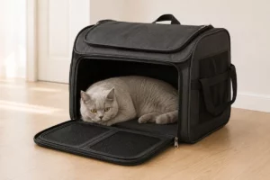 un chat dans un sac de transport