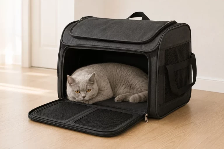 un chat dans un sac de transport
