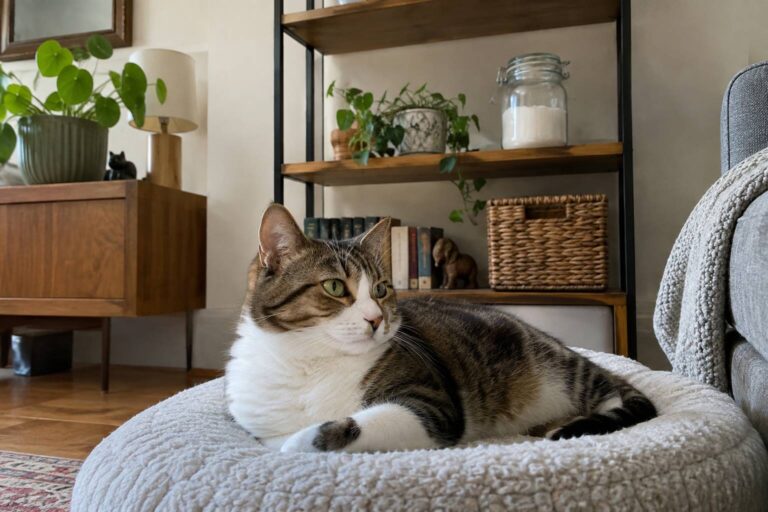Un chat couché sur un coussin