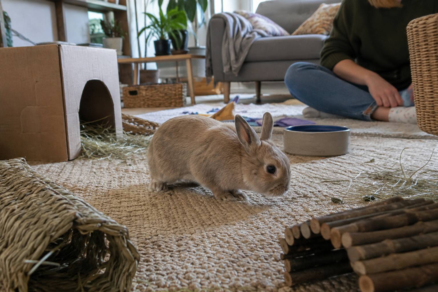 Un lapin sur un tapis